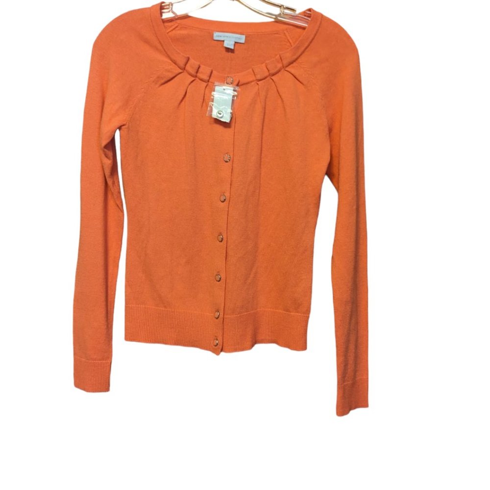 New York and Company Orange Long Sleeve Cardigan Size: XS - Picture 7 of 10